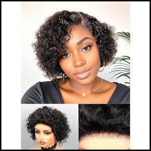 Short Curly Human Hair Wig Pre Plucked HD Lace Glueless Pixie Cut Bob